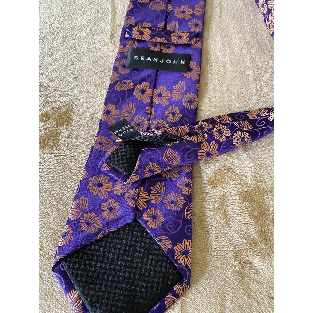 Silk Neck Tie Sean John Career Event Men 56" Purple Gold Floral Office Ties